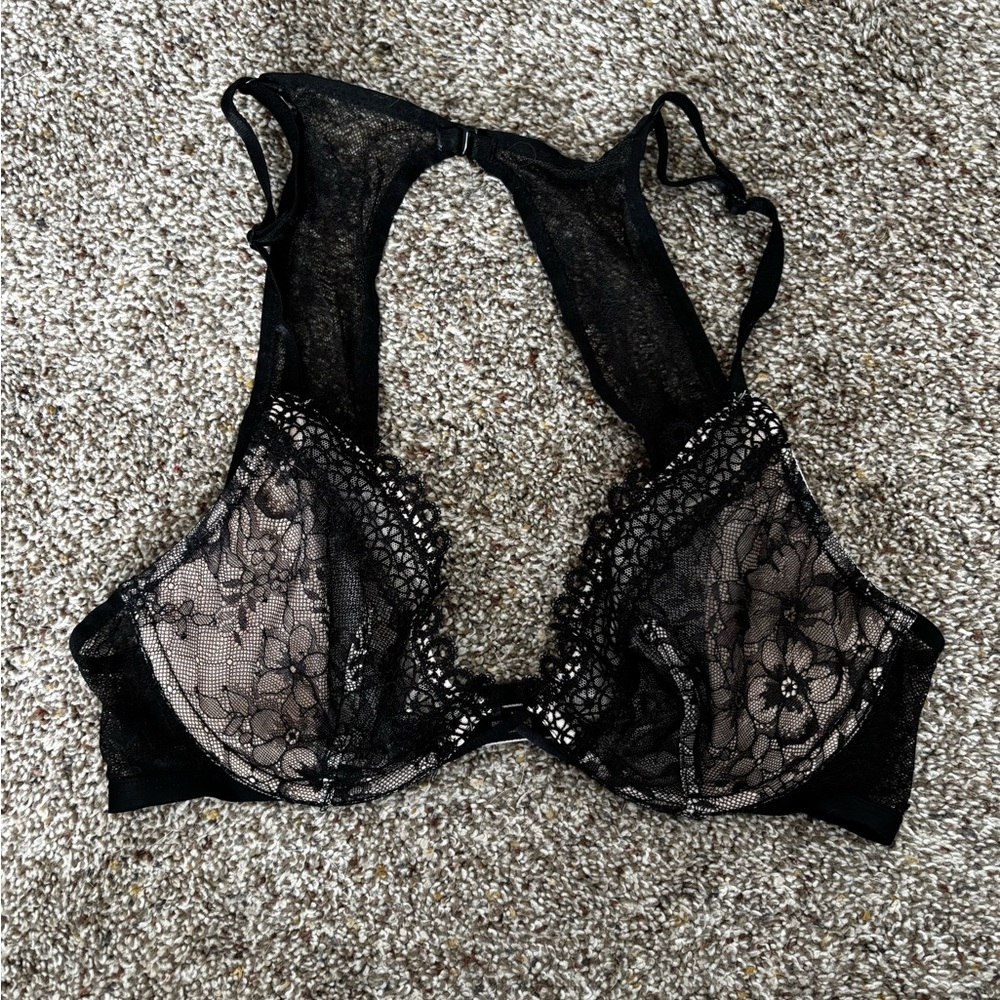 Victoria's Secret Very Sexy Unlined Plunge Racerback Lace Embroidered Bra 34C